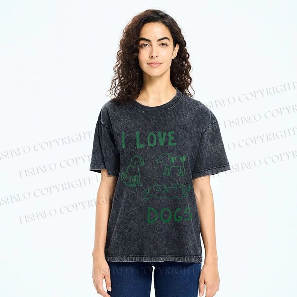 Unisex I Love Dogs Printed Washed Tee