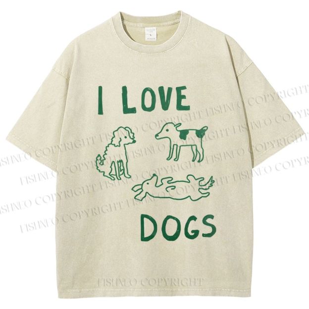 Unisex I Love Dogs Printed Washed Tee