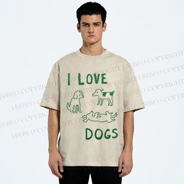 Unisex I Love Dogs Printed Washed Tee