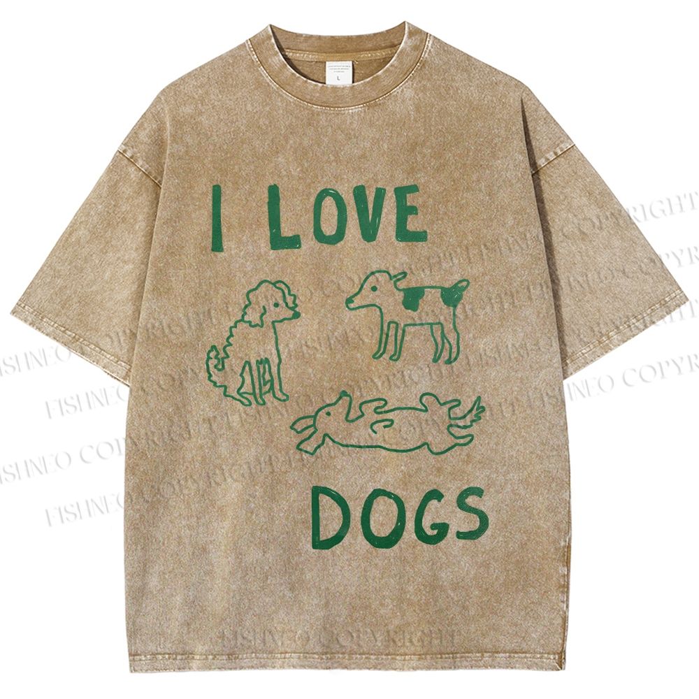 Unisex I Love Dogs Printed Washed Tee