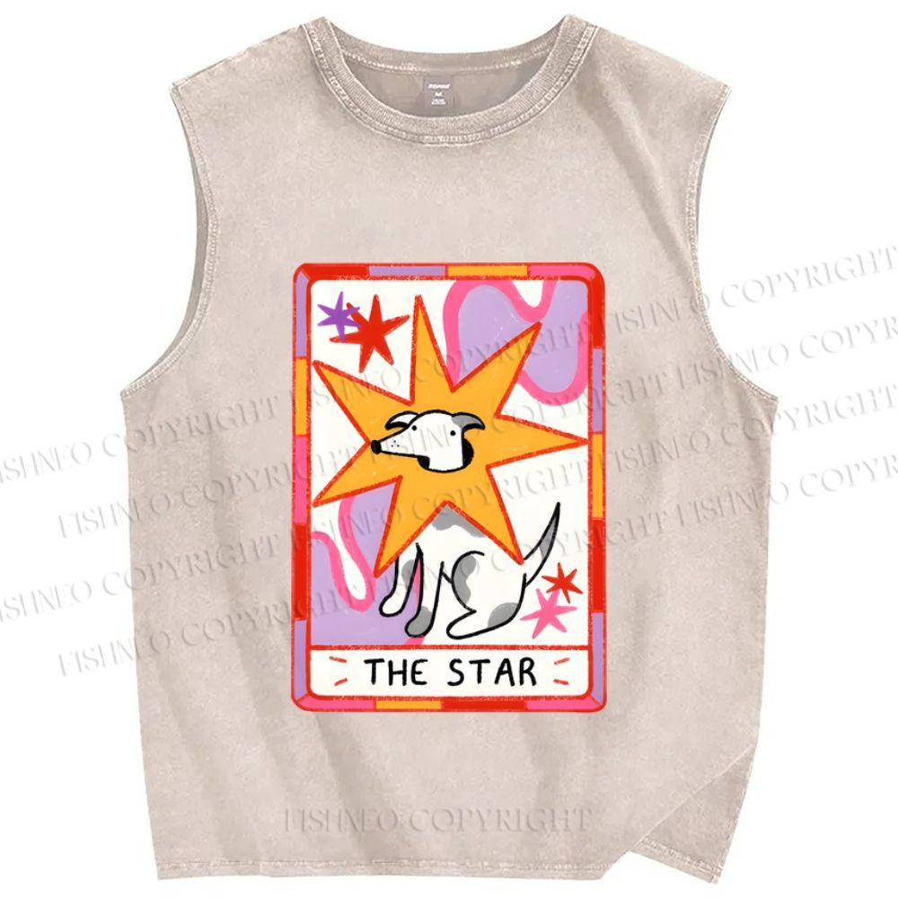 Unisex the Star Dog in Card Printed Washed Tank Top