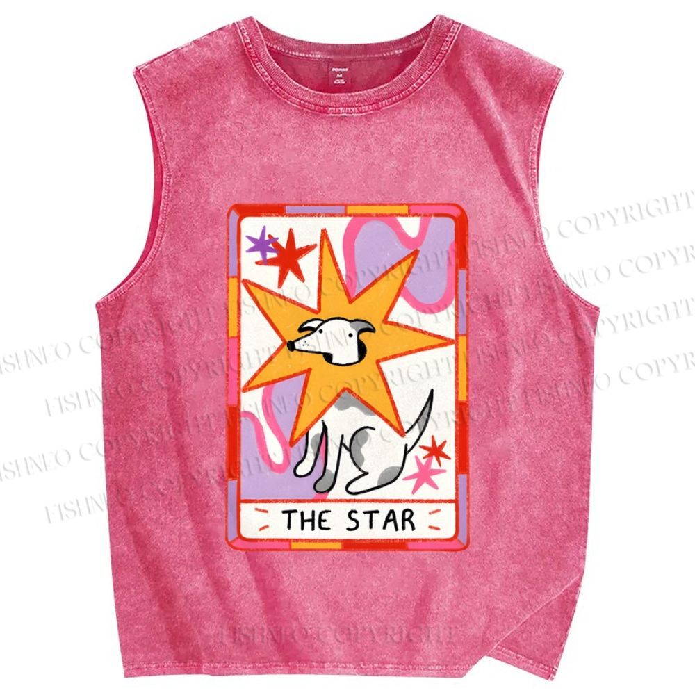 Unisex the Star Dog in Card Printed Washed Tank Top