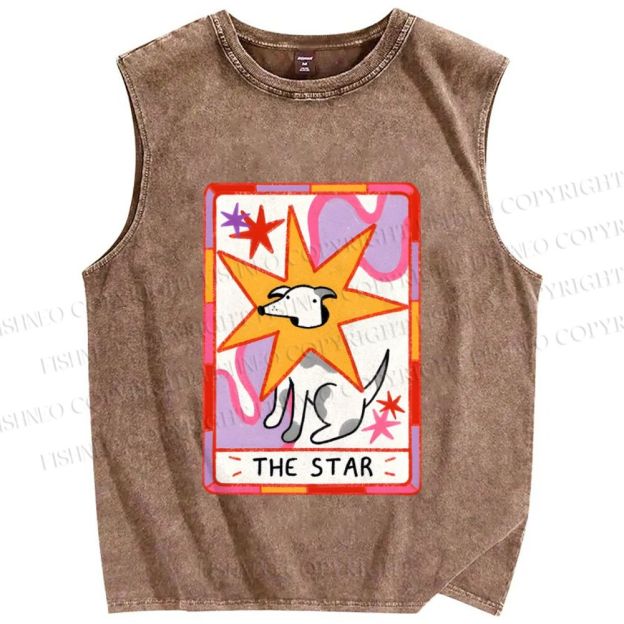 Unisex the Star Dog in Card Printed Washed Tank Top
