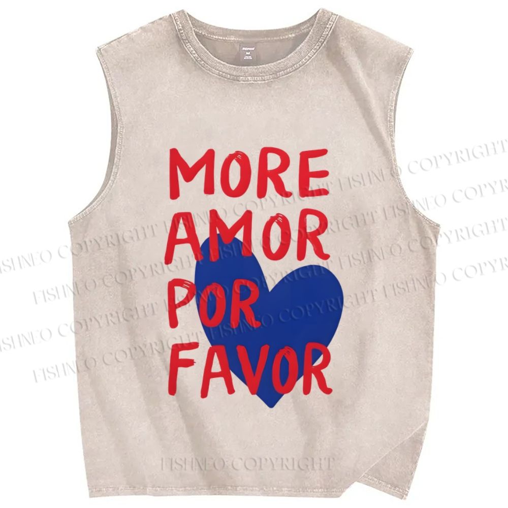 Unisex More Amor Por Favor Printed Washed Tank Top