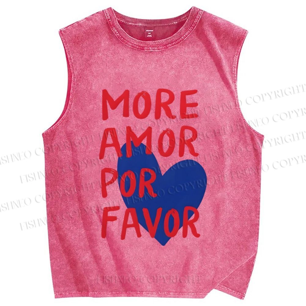 Unisex More Amor Por Favor Printed Washed Tank Top
