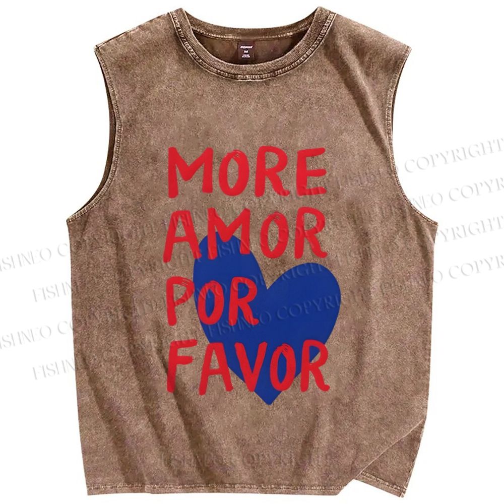 Unisex More Amor Por Favor Printed Washed Tank Top