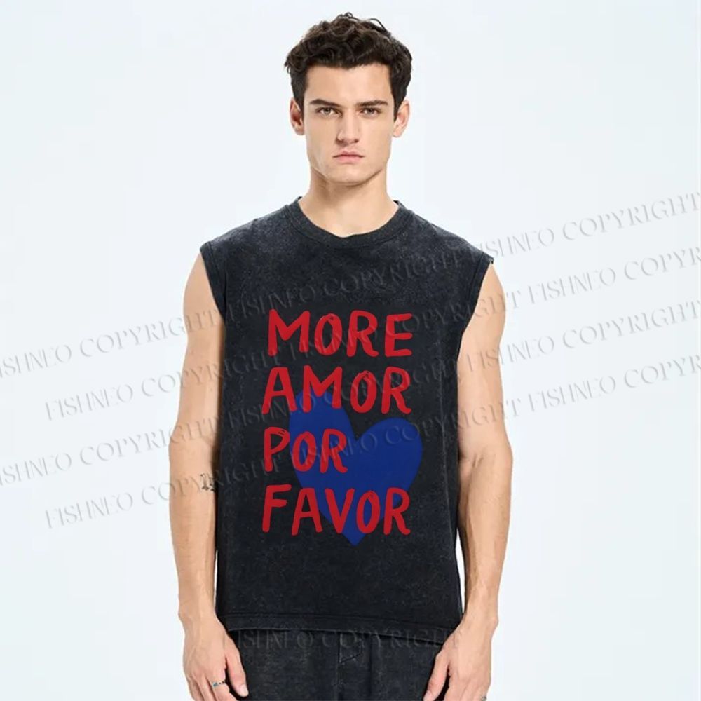 Unisex More Amor Por Favor Printed Washed Tank Top