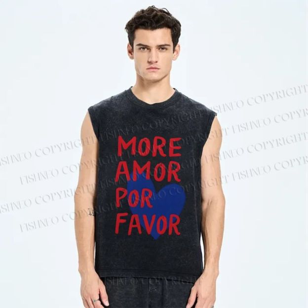 Unisex More Amor Por Favor Printed Washed Tank Top