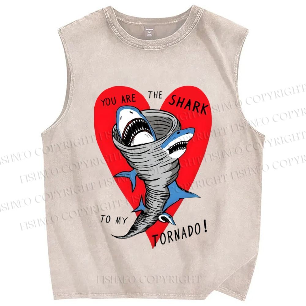 Unisex You Are The Shark To My Tornado Printed Washed Tank Top