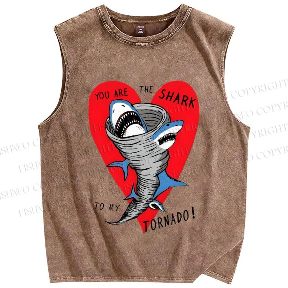 Unisex You Are The Shark To My Tornado Printed Washed Tank Top