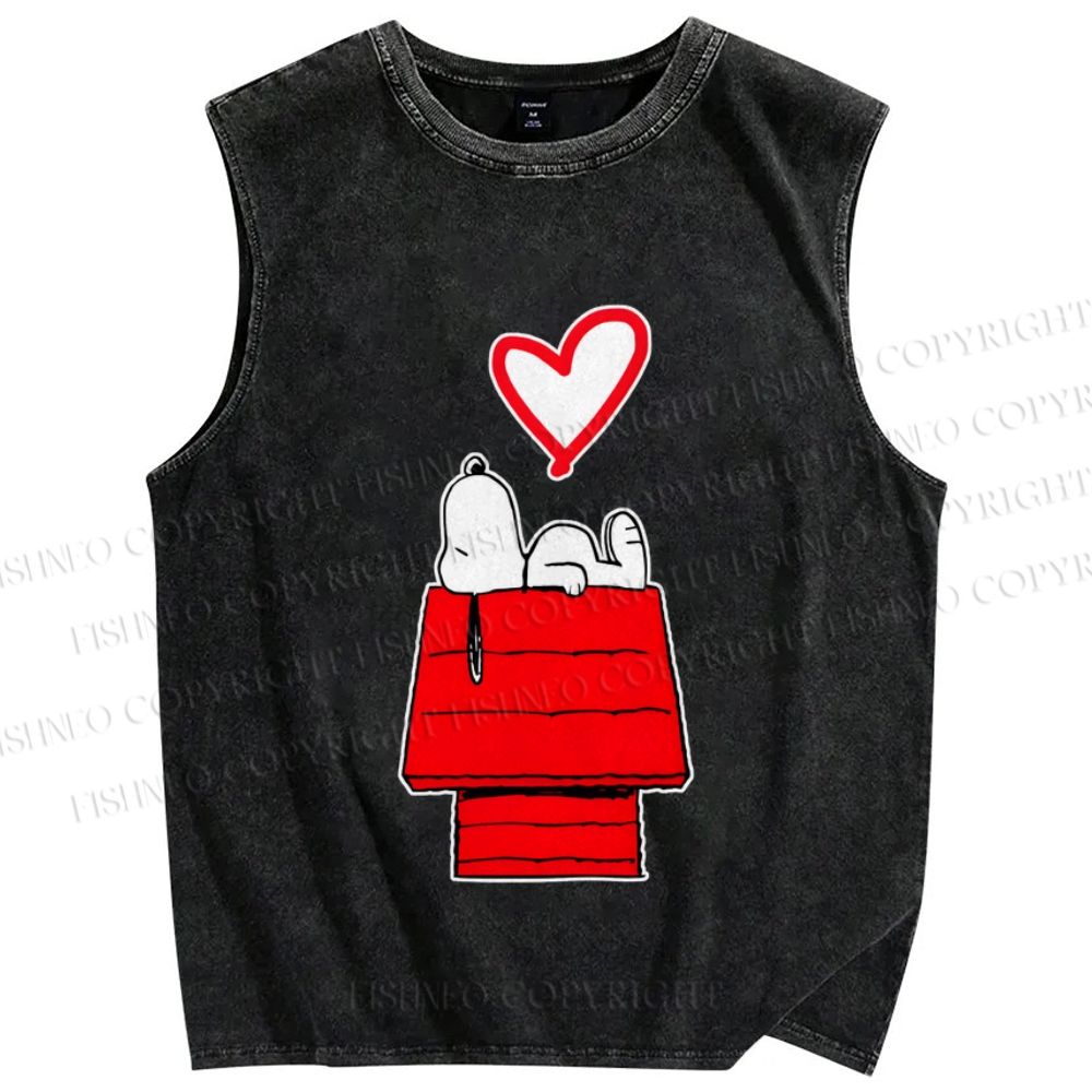 Unisex Snoopy in Love Printed Washed Tank Top
