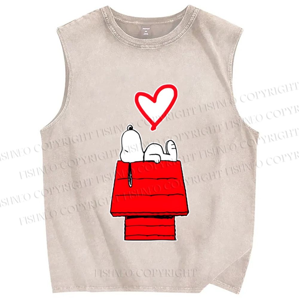 Unisex Snoopy in Love Printed Washed Tank Top