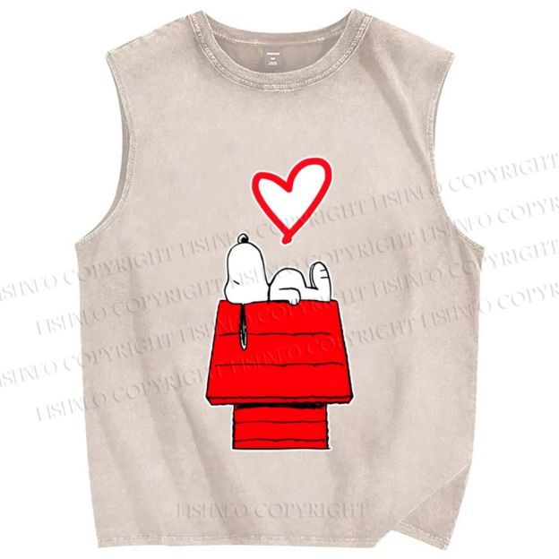 Unisex Snoopy in Love Printed Washed Tank Top