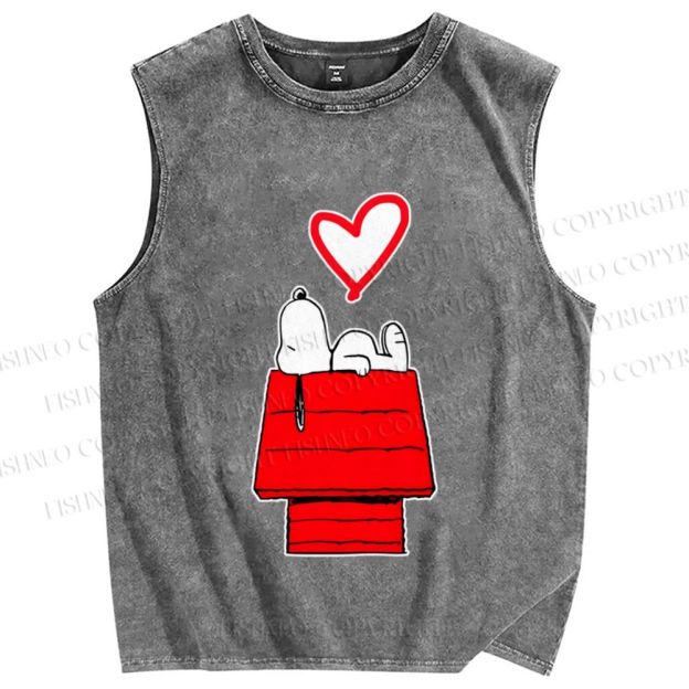 Unisex Snoopy in Love Printed Washed Tank Top
