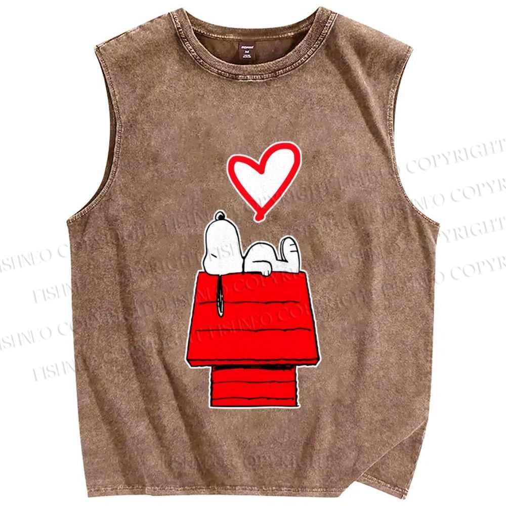 Unisex Snoopy in Love Printed Washed Tank Top