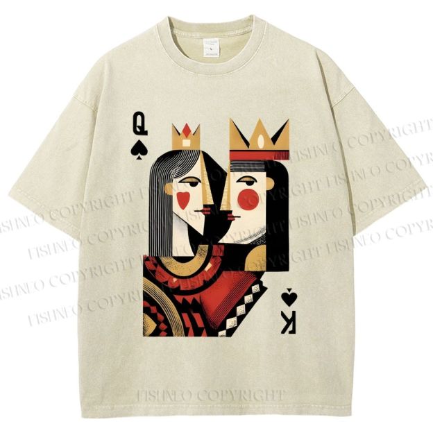 Unisex Artistic Geometric Playing Cards Printed Washed Tee