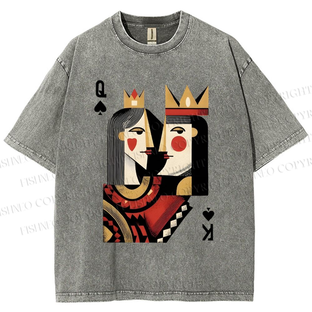 Unisex Artistic Geometric Playing Cards Printed Washed Tee