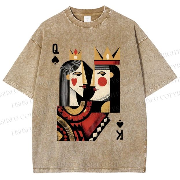 Unisex Artistic Geometric Playing Cards Printed Washed Tee