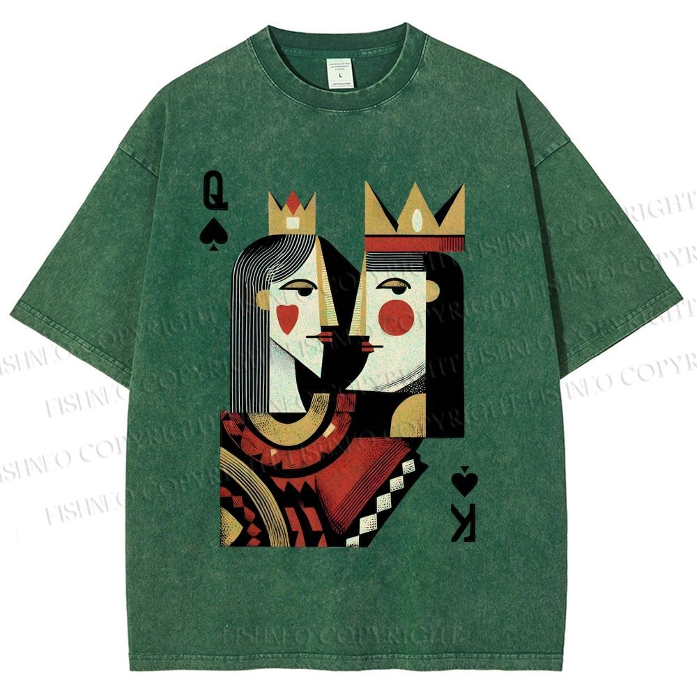 Unisex Artistic Geometric Playing Cards Printed Washed Tee