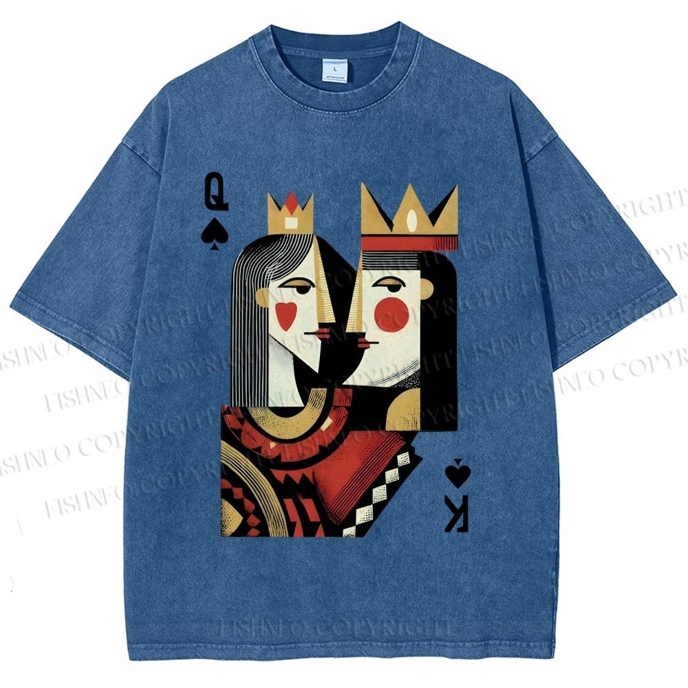 Unisex Artistic Geometric Playing Cards Printed Washed Tee