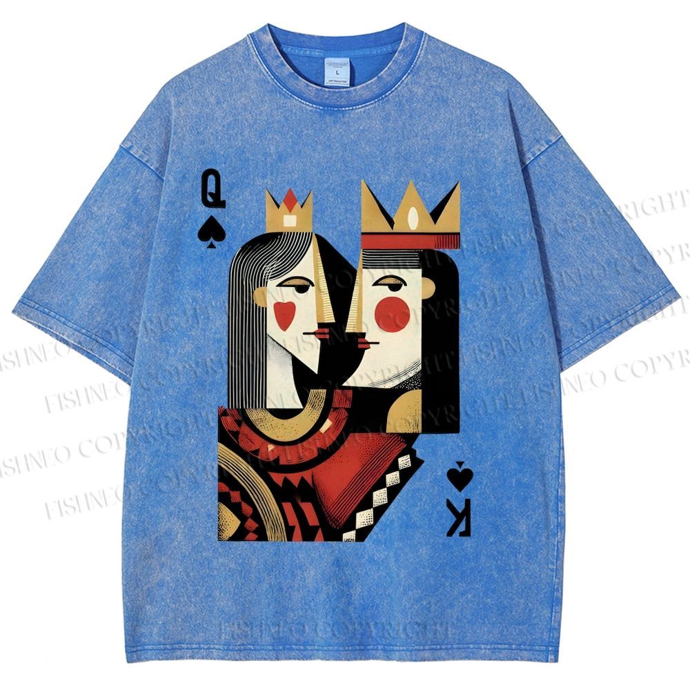 Unisex Artistic Geometric Playing Cards Printed Washed Tee