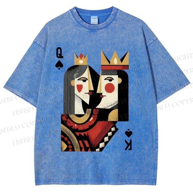 Unisex Artistic Geometric Playing Cards Printed Washed Tee