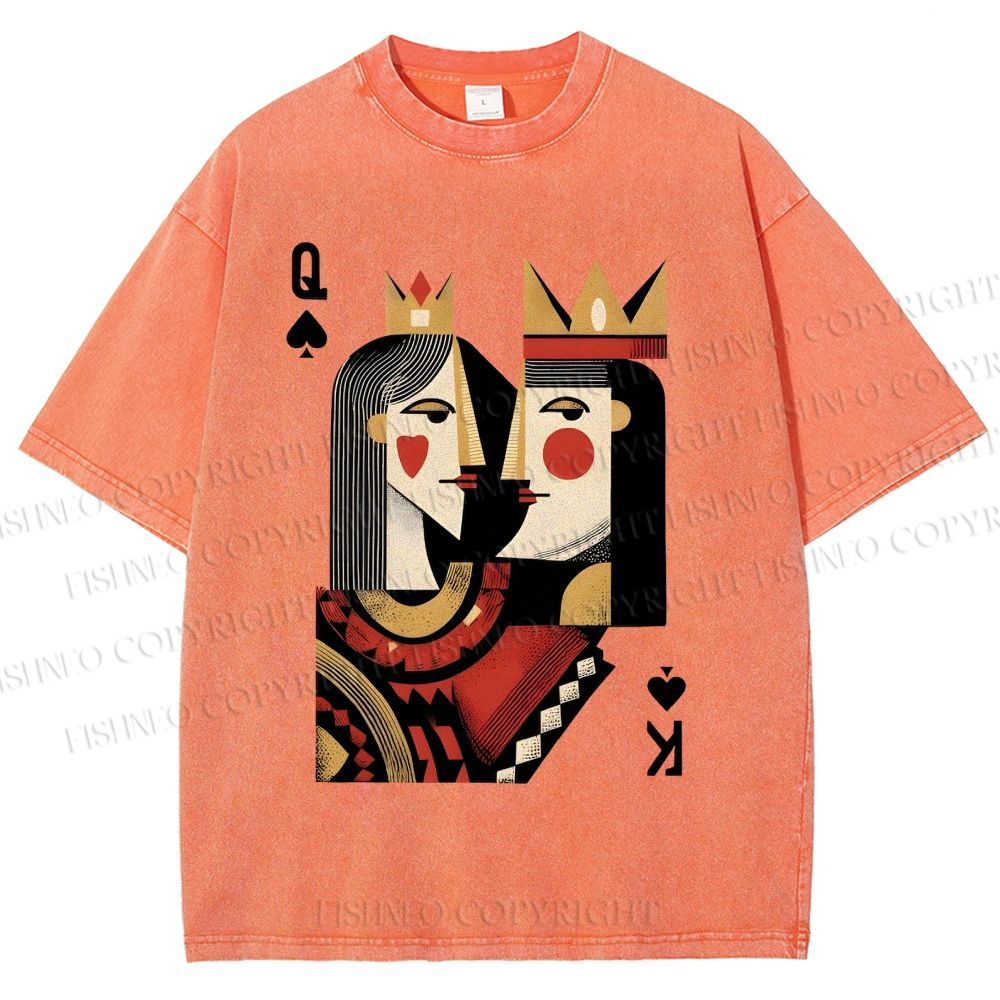 Unisex Artistic Geometric Playing Cards Printed Washed Tee