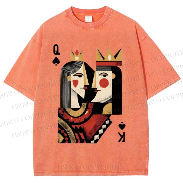 Unisex Artistic Geometric Playing Cards Printed Washed Tee