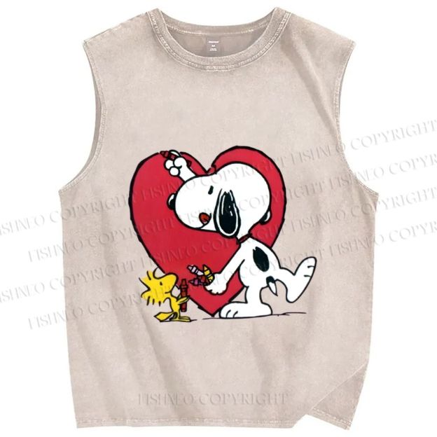 Unisex Snoopy Drawing a Heart Printed Washed Tank Top