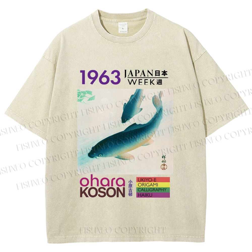 Unisex Blue Koi Fish Japan Week Printed Washed Tee