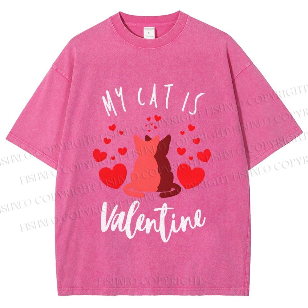 Unisex My Cat Is Valentine Printed Washed Tee