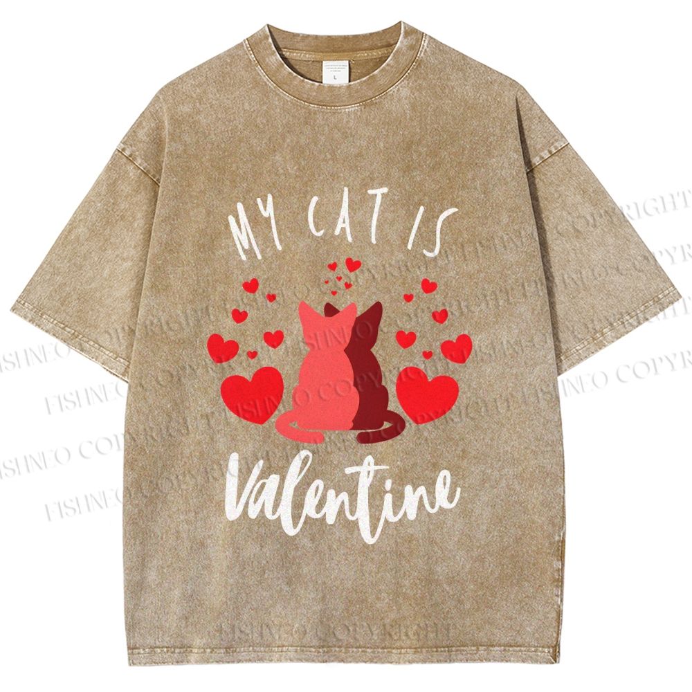 Unisex My Cat Is Valentine Printed Washed Tee