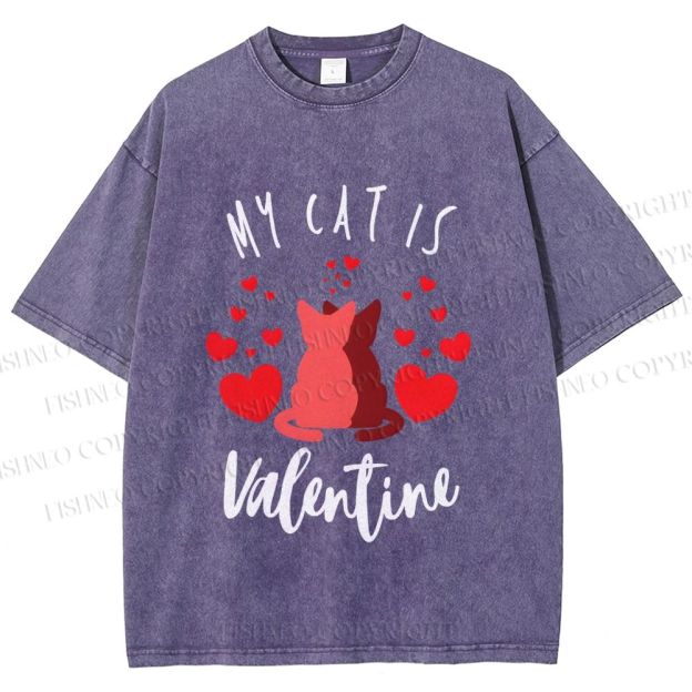 Unisex My Cat Is Valentine Printed Washed Tee