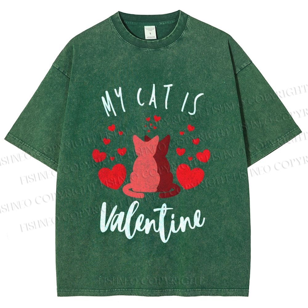 Unisex My Cat Is Valentine Printed Washed Tee