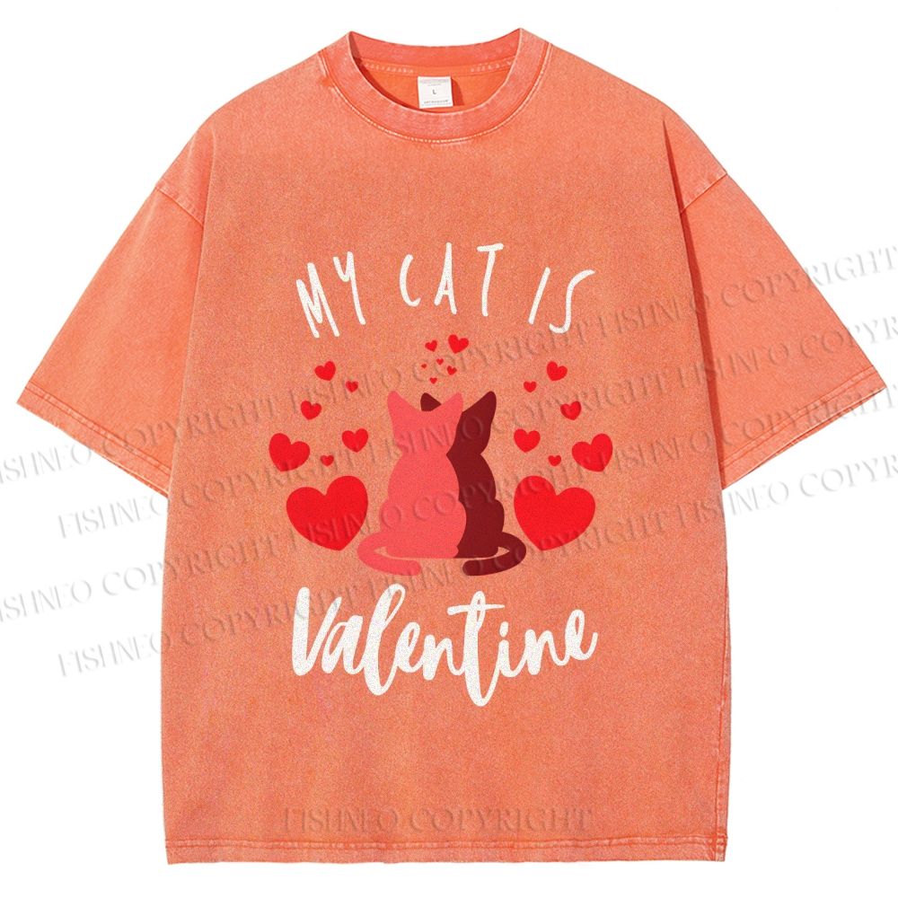 Unisex My Cat Is Valentine Printed Washed Tee