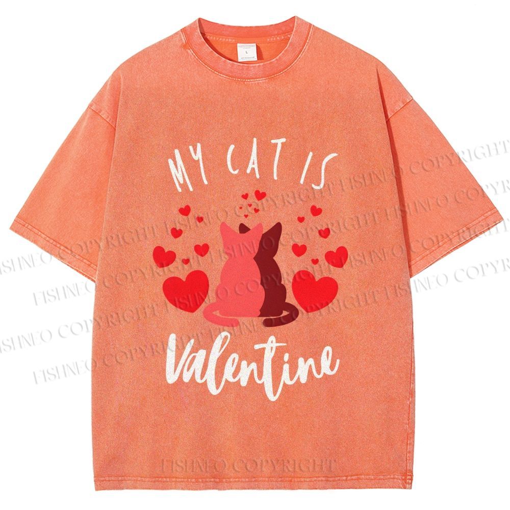 Unisex My Cat Is Valentine Printed Washed Tee