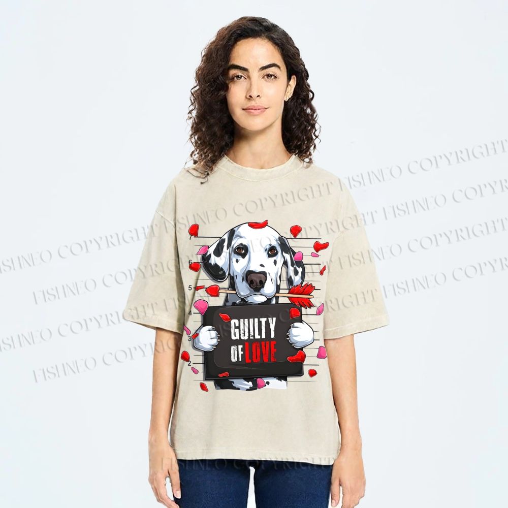Unisex Poor Dog's Guilty Of Love Printed Washed Tee