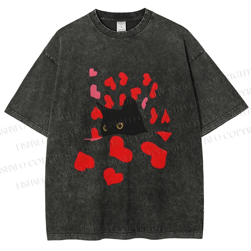 Unisex Love of Cat Printed Washed Tee