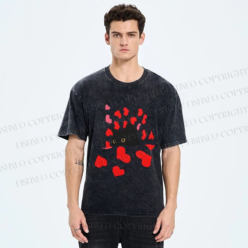 Unisex Love of Cat Printed Washed Tee