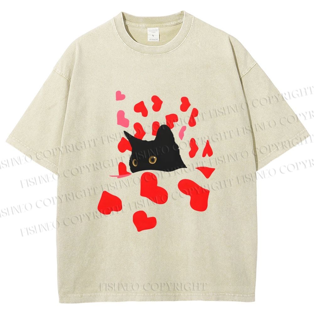Unisex Love of Cat Printed Washed Tee