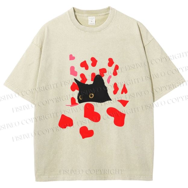 Unisex Love of Cat Printed Washed Tee