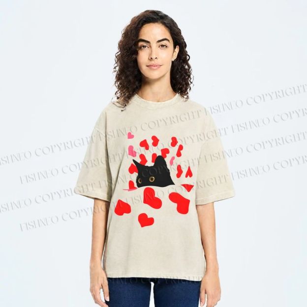Unisex Love of Cat Printed Washed Tee