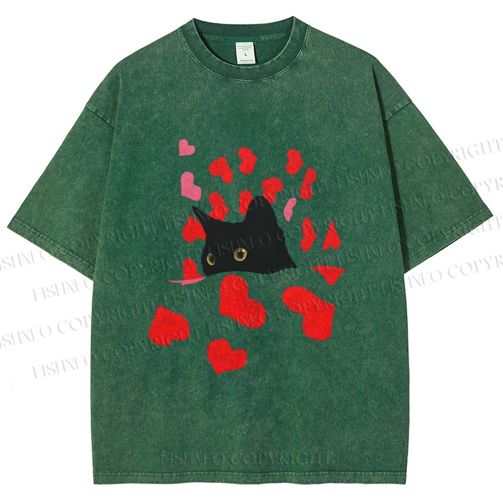 Unisex Love of Cat Printed Washed Tee