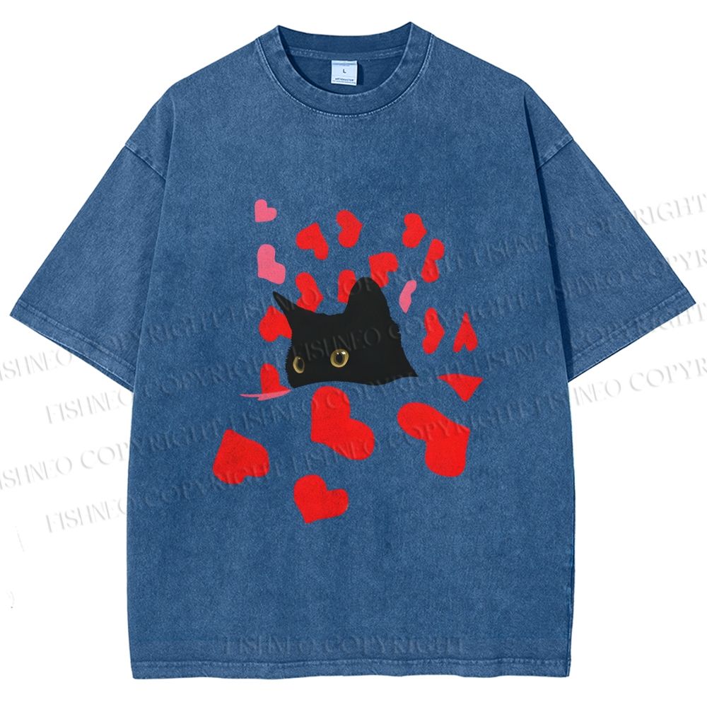 Unisex Love of Cat Printed Washed Tee