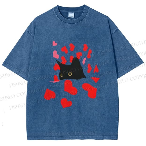 Unisex Love of Cat Printed Washed Tee
