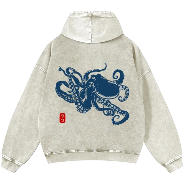 Octopus Vintage Washed Cotton Back Art Hoodie