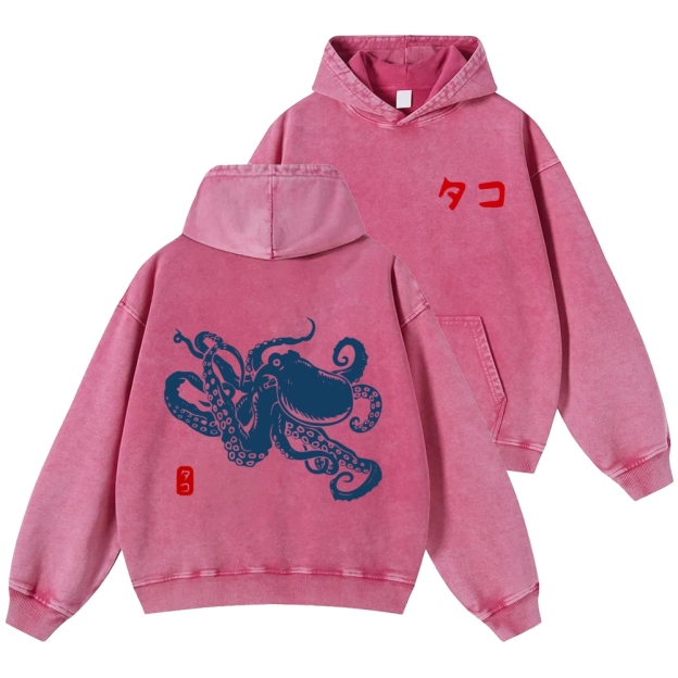 Octopus Vintage Washed Cotton Back Art Hoodie