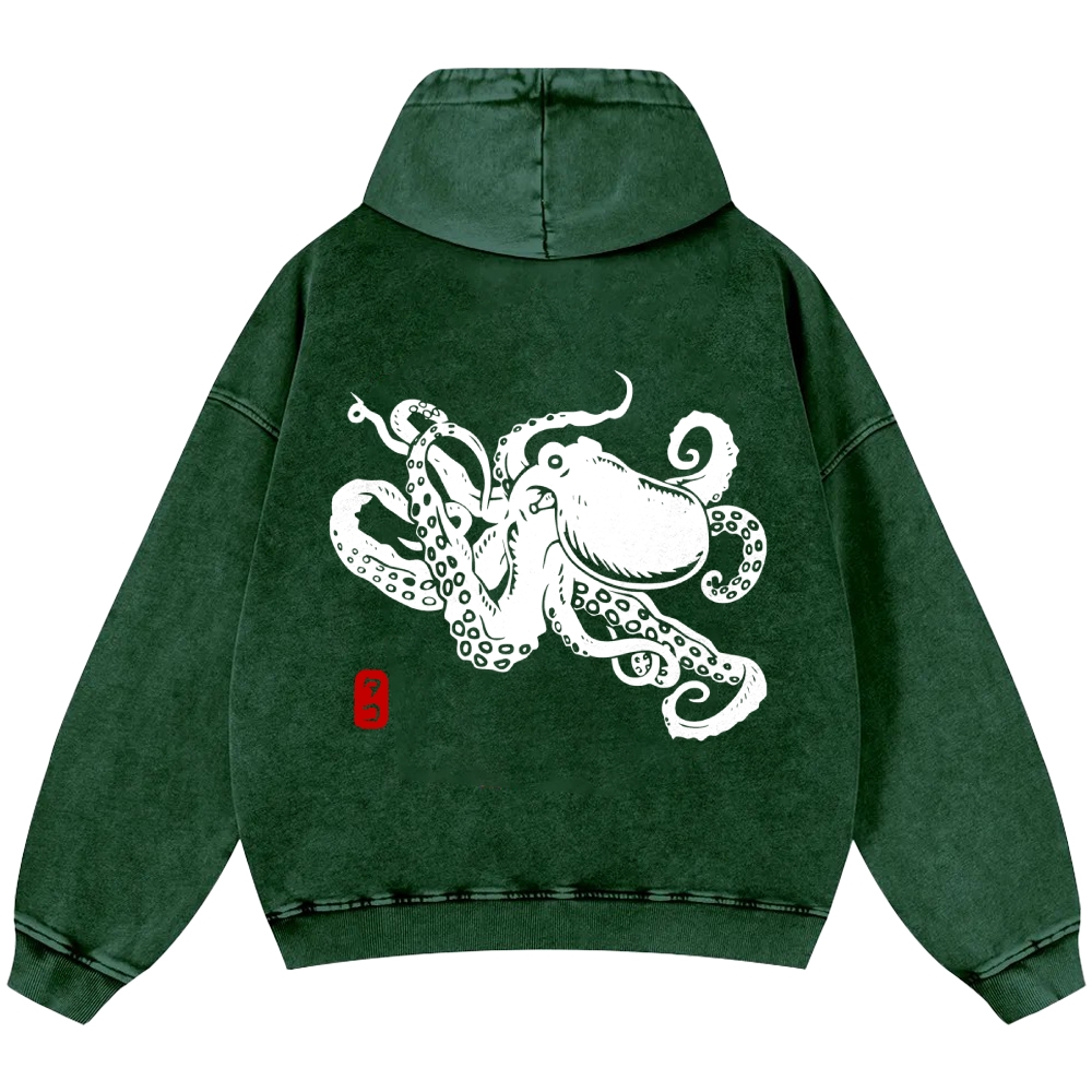 Octopus Vintage Washed Cotton Back Art Hoodie