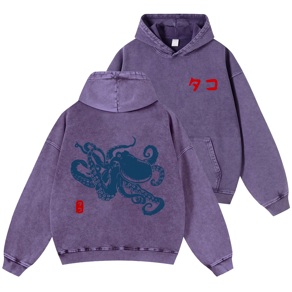 Octopus Vintage Washed Cotton Back Art Hoodie