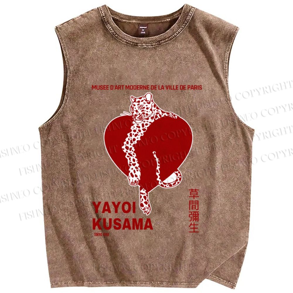 Unisex Yayoi Kusama Panther With Heart Printed Washed Tank Top